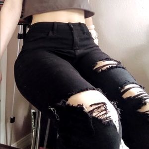 Black Distressed High Waisted Skinny Jeans